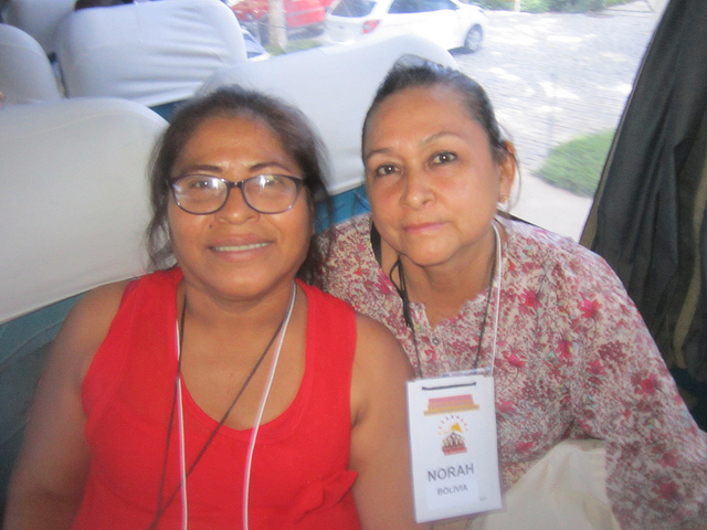 Norah Salcedo of Bolivia (R) and Silvia Uieacu of Peru, who took part in the first meeting of people affected by Hansen's disease or leprosy, complained about the poor care in their countries for people who have the disease. Credit: Mario Osava/IPS