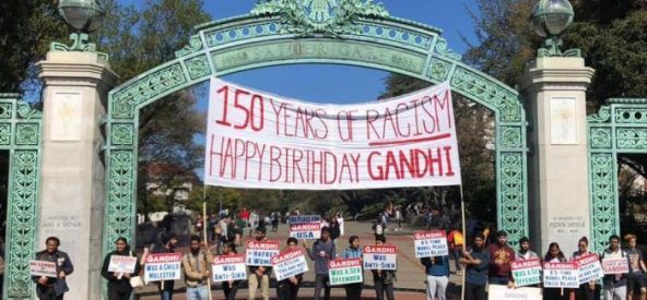 Diverse groups demonstrate against Gandhi's alleged racism, sexual abuse