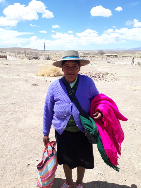 Viviana Gerónimo adds color to the yellow and brown arid landscape of Hornaditas de la Cordillera, one of the Kolla indigenous communities that now have water for the consumption of the 15 local families and for their sheep, llamas and vicuñas, as well as subsistence crops, in this Andean highlands region in the northwest Argentine province of Jujuy. Credit: Daniel Gutman/IPS