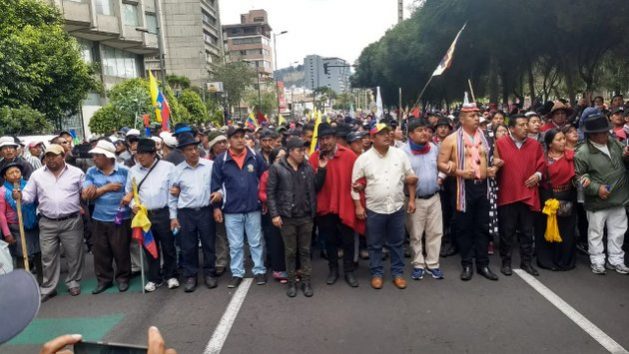 In Ecuador, indigenous-led protests compelled the government to reconsider an austerity package agreed with the International Monetary Fund (IMF) that included public sector wage cuts and fuel price hikes. Credit: Conaie.