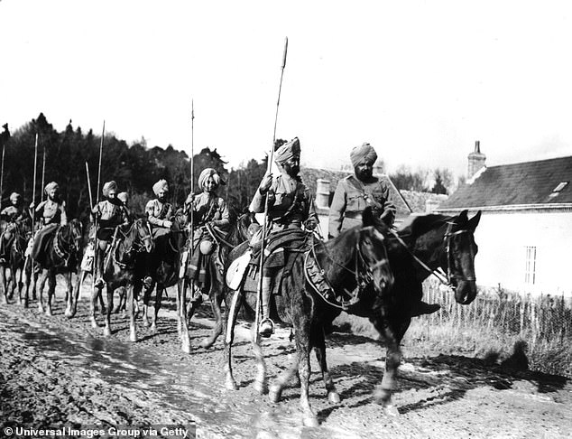 A patrol of Indian lancers near Amiens in France soon after the outbreak of war in autumn 1914. The I Indian Corps of 3rd (Lahore) and 7th (Meerut) were part of Indian Expeditionary Force A
