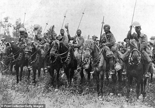 Indian cavalry after a charge at the Somme during the First World War on July 14, 1916