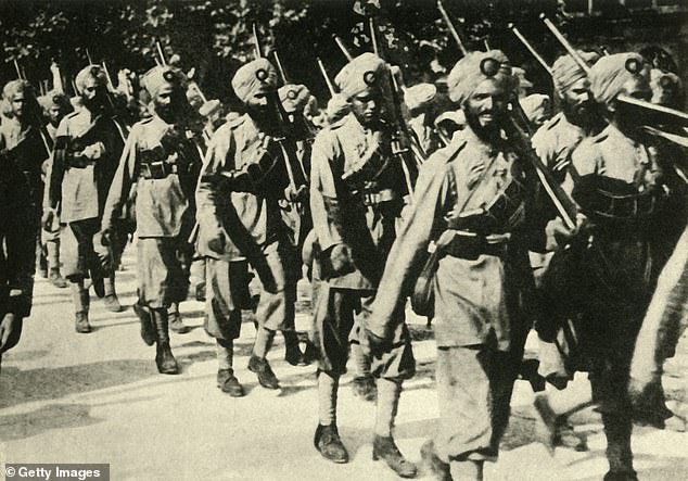 A Sikh regiment marching in France in 1914, where Indian soldiers made a huge contribution