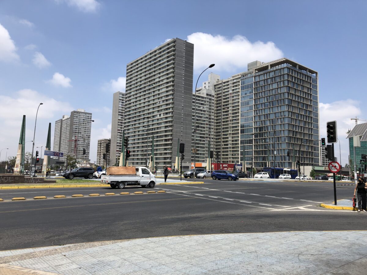 Twenty-story buildings, where each floor has 50 17-square-meter apartments, are called "vertical ghettos" and are inhabited mainly by immigrants. These ones are located in the Estación Central neighborhood, along Alameda Avenue that crosses Santiago de Chile. CREDIT: Orlando Milesi/IPS