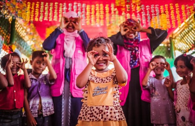 A young child in Cox’s Bazar engages with her peers at one of BRAC’s Humanitarian Play Labs. CREDIT: BRAC