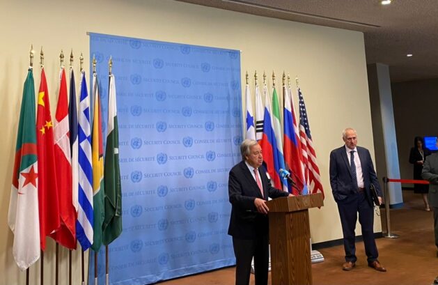 United Nations Secretary-General António Guterres at a press briefing on Israel’s plans to take over Gaza City. Credit: Jennifer Xin-Tsu Lin Levine/IPS