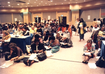 Delegates working late into the night to draft the Beijing Declaration and Platform for Action. Credit: UNDP/Milton Grant