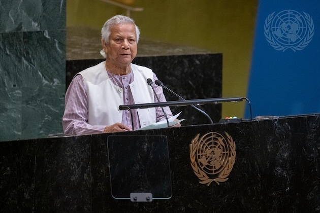 Muhammad Yunus, Chief Adviser of the interim Government of Bangladesh, addresses the high-level conference of the situation of Rohingya Muslims and other minorities in Myanmar. Credit: UN Photo/Manuel Elias