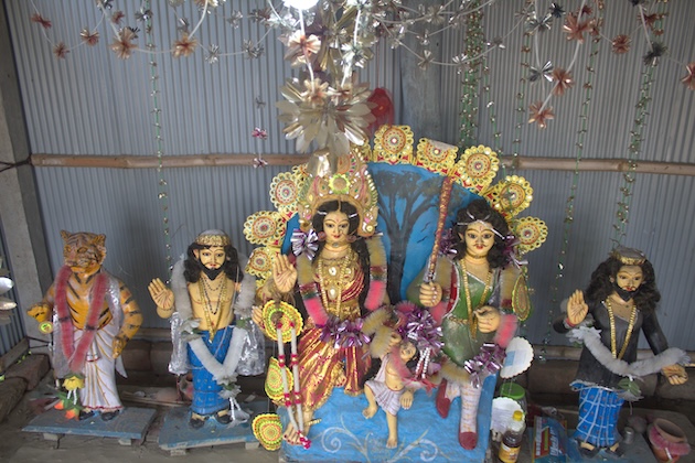 Bon bibi temple in Pakhiralay village. Along with losing traditional livelihoods, religion and cultural life are also in jeopardy. Credit: Diwash Gahatraj/IPS