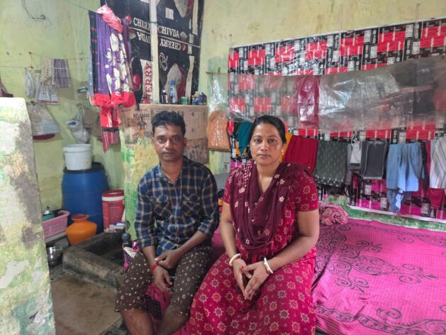 Bapi Mondal and his wife Shanti in Bangalore. Climate change has forced the couple from their traditional livelihoods in the Sundarbans. Credit: Diwash Gahatraj/IPS