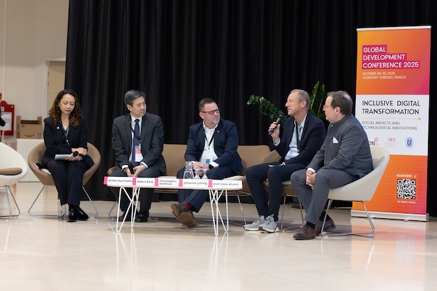Dr. Johannes Jütting, second from right,speakingg during a panel discussion atthe Globall Development Conference 2025 in Clermont-Ferrand, France. Credit: Athar Parvaiz/IPS