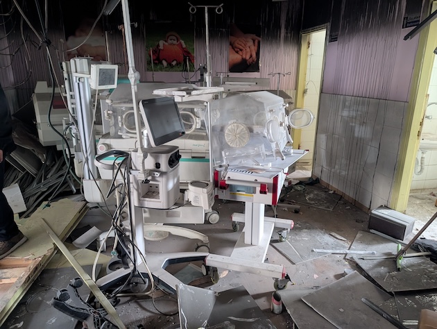 1.Destroyed incubators and equipment at the Kamal Adwan Hospital Neonatal Intensive Care Unit in north Gaza, following the targeting and raid of the facility by the Israeli forces in December 2024. Credit: PHR/GHRC