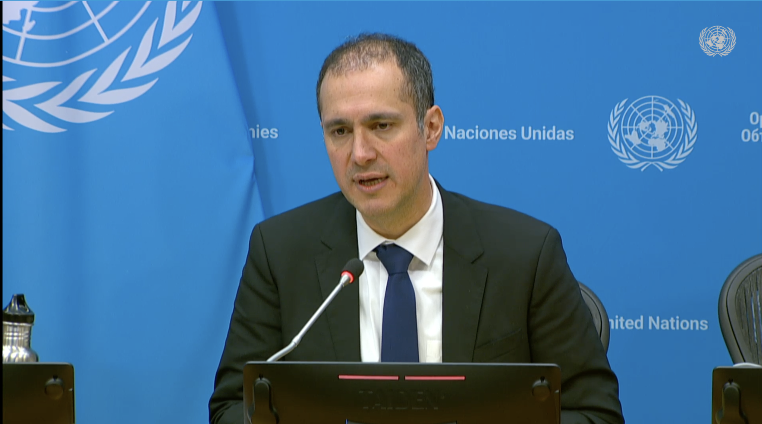  Prof. Kaveh Madani, Director at the United Nations University, Institute for Water, Environment and Health, addresses the UN midday press briefing. Credit: IPS